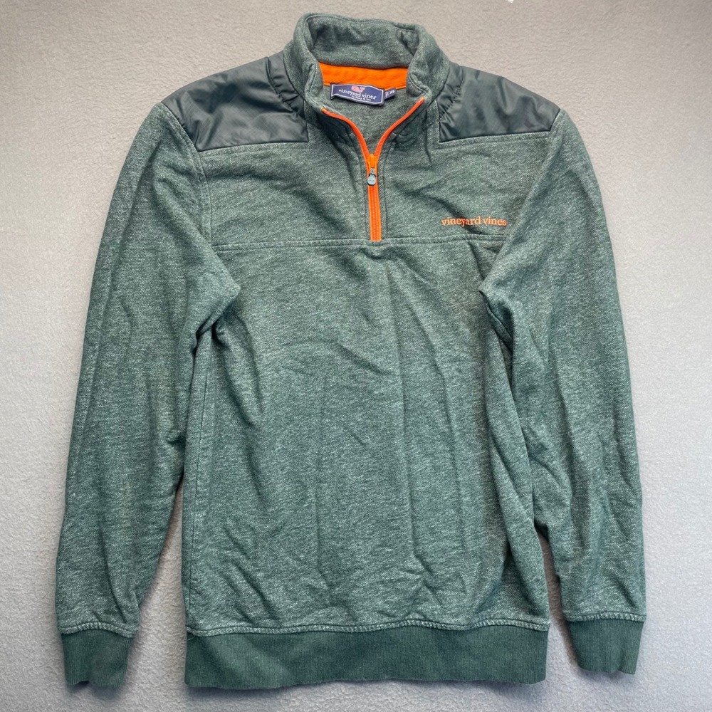 Vineyard Vines Quarter Zip Mens XS Green classic preppy Heathered Pullover